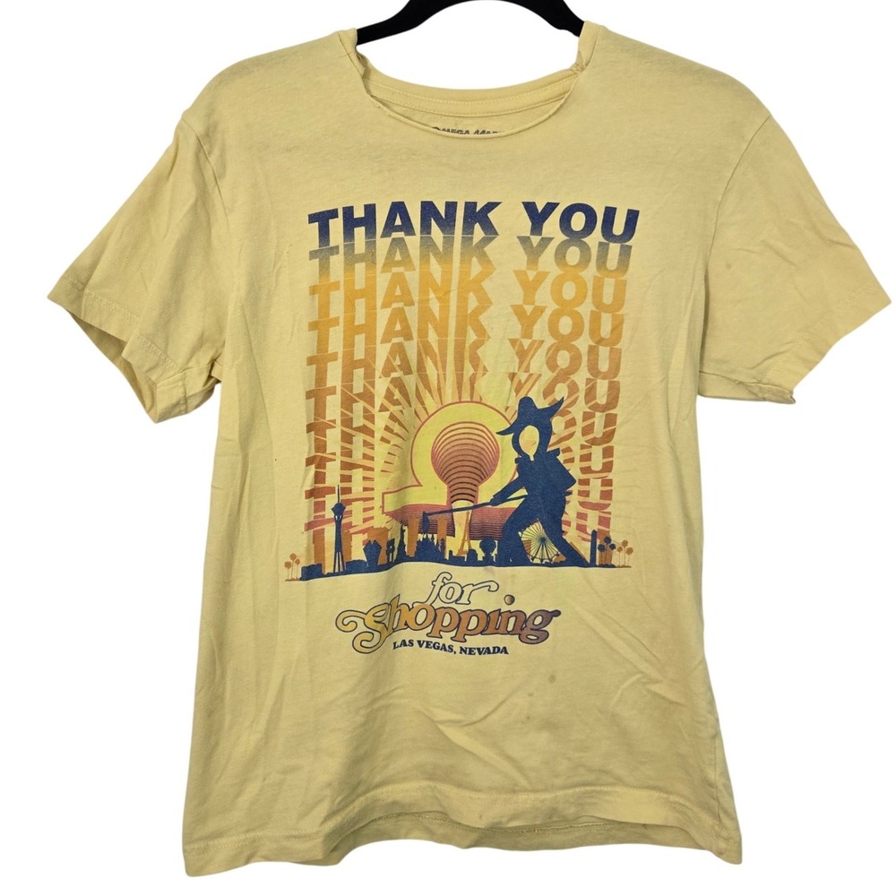 Omega Mart Meow Wolf Las Vegas Graphic T-Shirt Small Yellow Thrashed Area 15